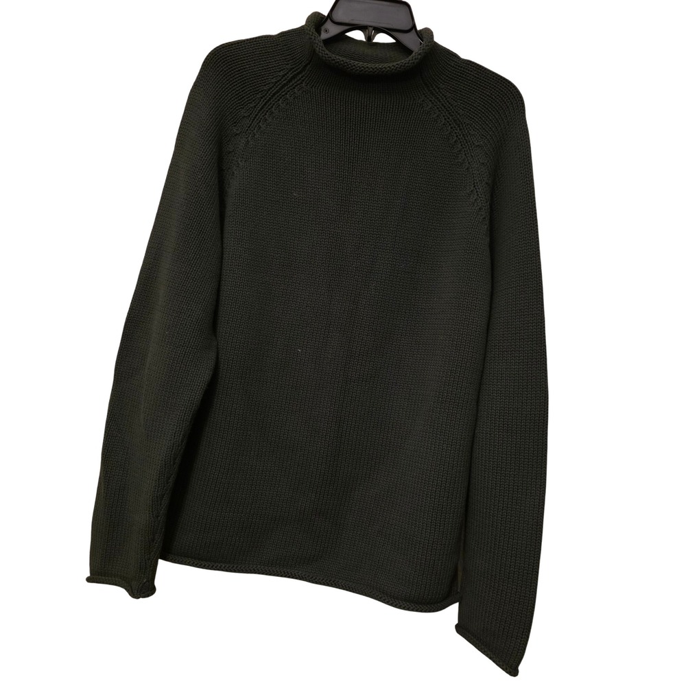Vintage J.Crew Mens Fisherman Rollneck Sweater Forest Green Cotton Shaker Large